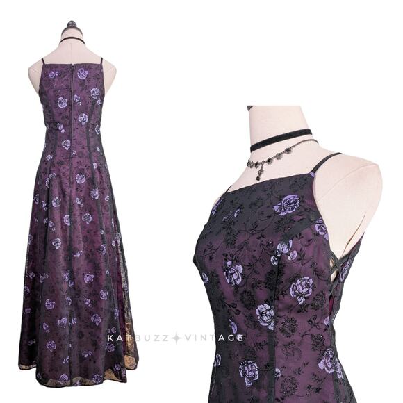 Vintage Morgan Co Prom Dress Maxi Gown 6 Purple Y2K Goth Whimsigoth 90S Floral - Picture 2 of 13